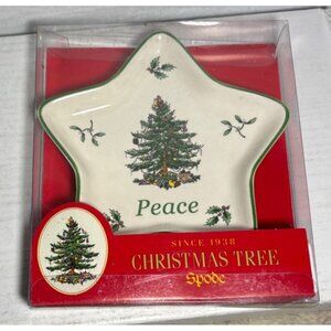 Spode Christmas Tree Star Shaped Ceramic Dish Peace Design 4.5 Inches New In Box